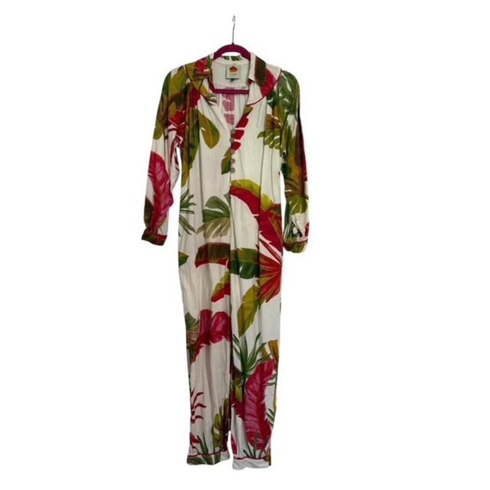 FARM Rio White Tropical Leaf Jumpsuit with Pink & Green Print - Picture 2 of 7
